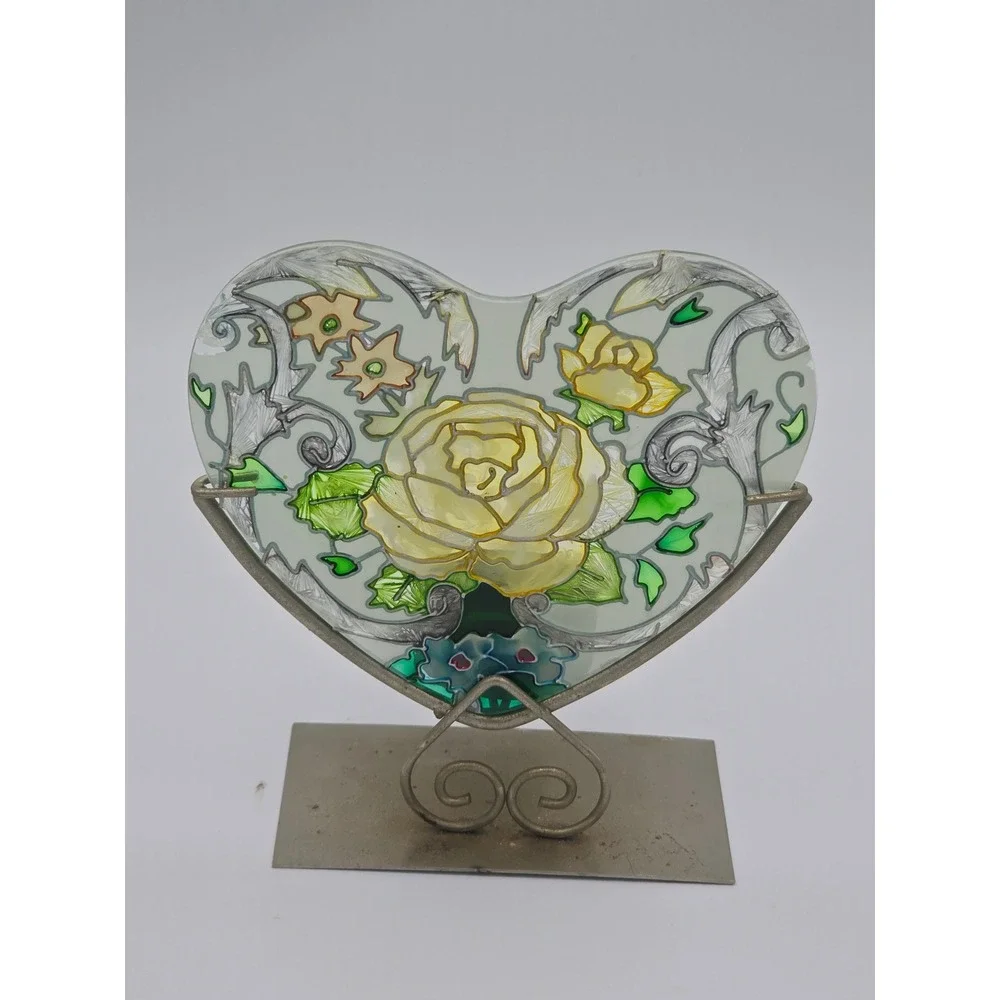 Joan Baker Designs French Bouquet Handpainted Glass Heart Tea Light Holder